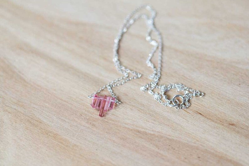 Tiny Pink Tourmaline Crystal Necklace on Sterling Silver, Oxidized Silver or Rose Gold Filled Chain, Delicate Raw Tourmaline Jewelry image 3