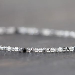 Dainty Rutilated Quartz Bracelet with Herkimer Diamonds, Tiny Double Terminated Quartz Jewelry, Dainty Clear Black Gemstones image 3