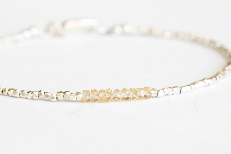 Dainty Fine Silver Bracelet with Imperial Topaz, Skinny Karen Hill Tribe Silver Stacking Bracelet image 3