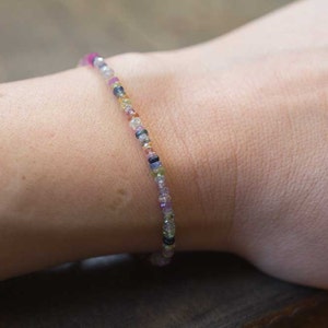 Multi Color Sapphire Bracelet, Rose Gold Fill or Sterling Silver, Delicate Beaded September Birthstone Jewelry image 7