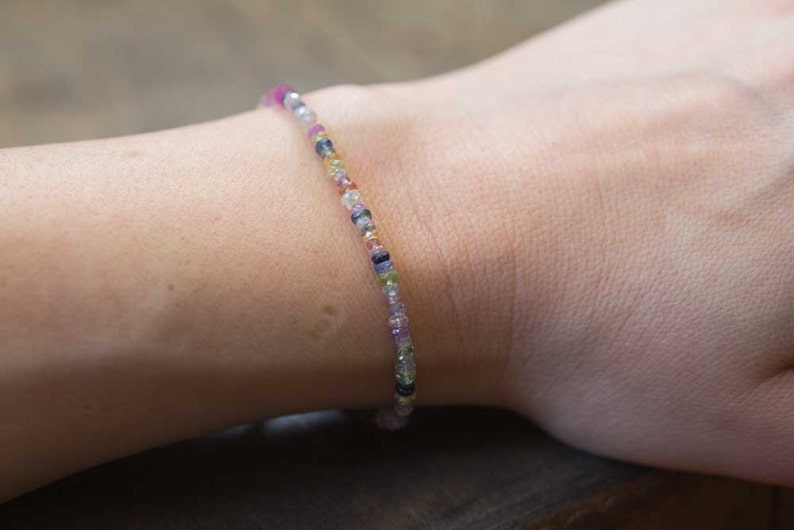 Multi Color Sapphire Bracelet, Rose Gold Fill or Sterling Silver, Delicate Beaded September Birthstone Jewelry image 7