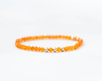Carnelian Stretch Bracelet, Beaded Elastic Stacking Jewelry, Genuine Orange Gemstone