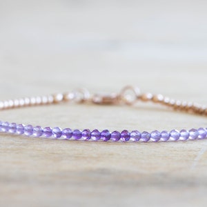 Delicate Amethyst Bracelet with Rose Gold Fill or Sterling Silver, February Birthstone Beaded Jewelry image 1