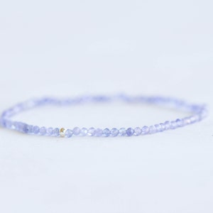 Dainty Tanzanite Stretch Bracelet, Delicate Small Faceted Beads December Birthstone Jewelry