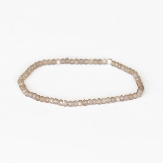 Gray Moonstone Stretch Bracelet, Beaded Delicate Gray Elastic Stacking Bracelet, Faceted Moonstone Jewelry, June Birthstone