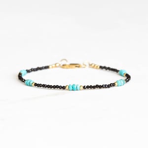 Dainty Black Spinel Bracelet with Genuine Turquoise, Natural Gemstone Jewelry image 1