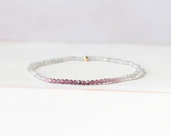 Labradorite & Purple Spinel Stretch Bracelet: Dainty Beaded Gemstone Ombre Jewelry