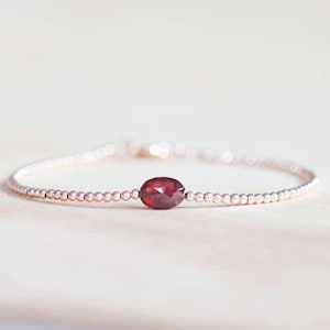 Garnet Bracelet with Rose Gold Fill or Sterling Silver Beads, January Birthstone Jewelry