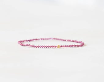 Dainty Garnet Stretch Bracelet, Beaded Rhodolite Gemstone Jewelry