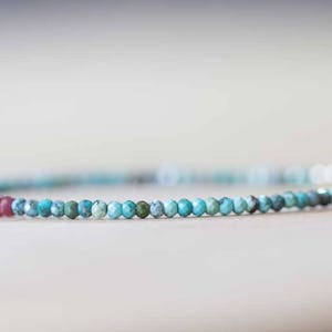 Dainty Turquoise & Ruby Bracelet, Delicate Beaded Multi Gemstone Jewelry, December July Genuine Birthstone image 4