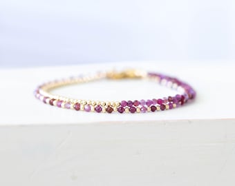 Ruby Bracelet: Dainty Beaded Single or Set with Sterling Silver or Gold Filled