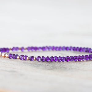 Amethyst Bracelet, Beaded February Birthstone Jewelry, Delicate Purple Gemstones, Sterling Silver or Rose Gold Filled image 2