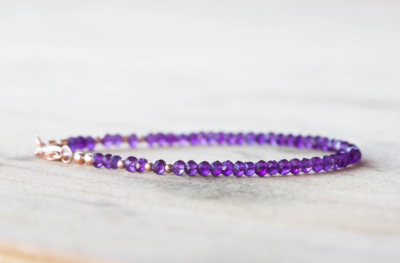 Amethyst Bracelet, Beaded February Birthstone Jewelry, Delicate Purple Gemstones, Sterling Silver or Rose Gold Filled image 2