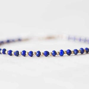 Lapis Bracelet with Rose Gold Fill or Sterling Silver, Stacking Layering Beaded Gemstone Jewelry, Lapis Lazuli Faceted Blue Gemstone image 3