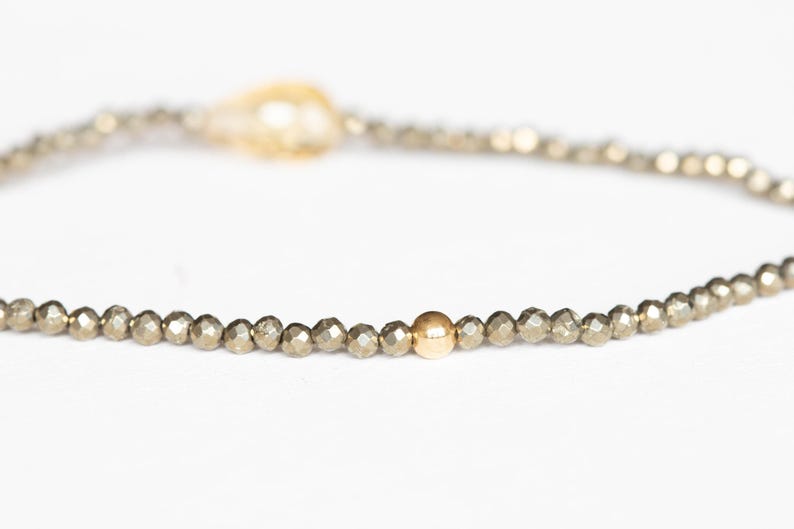 Dainty Pyrite Stretch Bracelet with Citrine, Delicate Beaded Multi Gemstone Jewelry image 6