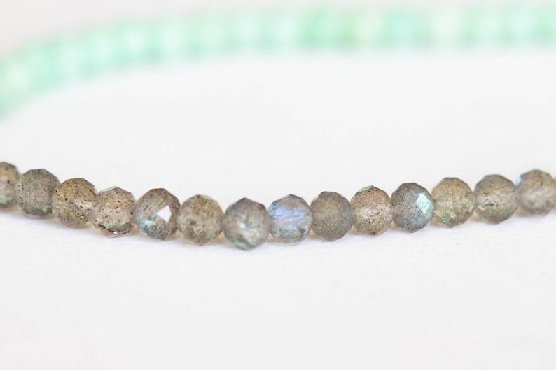 Chrysoprase and Labradorite Stretch Bracelet, Beaded Green Elastic Stacking Jewelry image 4