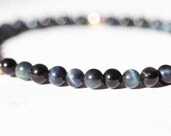 Blue Tiger's Eye Stretch Bracelet with Sterling Silver, Gold Filled or Rose Gold Filled