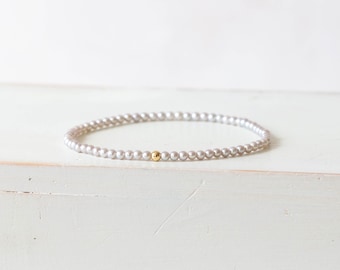 Dainty Gray Pearl Stretch Bracelet: Sterling Silver, Gold Filled or Solid 14k Gold