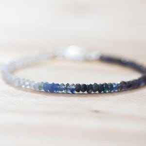 Rainbow Moonstone, Iolite & Sapphire Bracelet: Dainty Multi Gemstone Beaded Jewelry