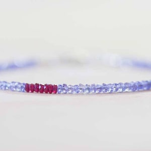 Tanzanite Bracelet with Ruby, Delicate Multi Gemstone Stacking Skinny Bracelet, Tanzanite Jewelry, December July Birthstone, Genuine Ruby image 5