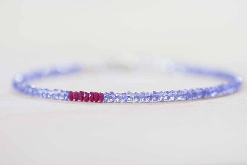 Tanzanite Bracelet with Ruby, Delicate Multi Gemstone Stacking Skinny Bracelet, Tanzanite Jewelry, December July Birthstone, Genuine Ruby image 5