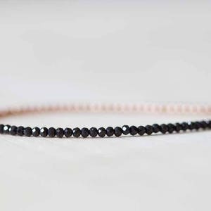 Black Spinel Bracelet, Sterling Silver or Rose Gold Filled, Delicate Black Gemstone Skinny Stacking Bracelet, Tiny Faceted Beads Jewelry image 4