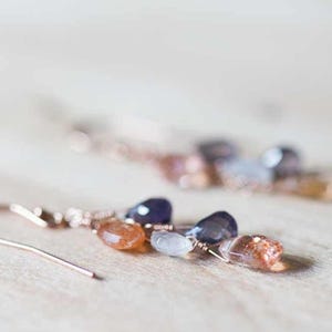 Iolith, Mondstein & Sonnenstein Ohrringe, Zarte Multi Edelstein Ohrringe, Iolith Schmuck, Rosegold filled oder Sterling Silber