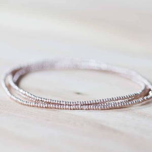 Beaded Multi Wrap Bracelet, Charlotte Cut Seed Bead Jewelry, Delicate Beaded Stretch Bracelet, Rose Gold or Silver Layering Bracelet
