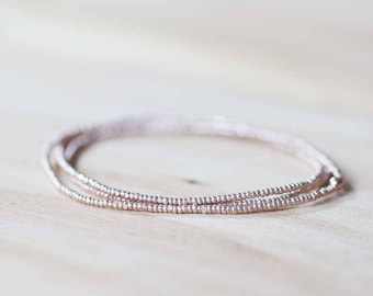 Beaded Multi Wrap Bracelet, Charlotte Cut Seed Bead Jewelry, Delicate Beaded Stretch Bracelet, Rose Gold or Silver Layering Bracelet