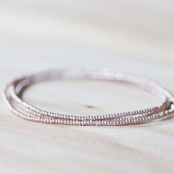 Beaded Multi Wrap Bracelet, Charlotte Cut Seed Bead Jewelry, Delicate Beaded Stretch Bracelet, Rose Gold or Silver Layering Bracelet