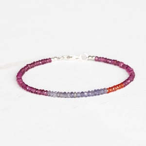 Iolite, Orange Sapphire & Garnet Bracelet, Beaded Multi Gemstone Stacking Jewelry