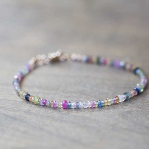 Multi Color Sapphire Bracelet, Rose Gold Fill or Sterling Silver, Delicate Beaded September Birthstone Jewelry image 6