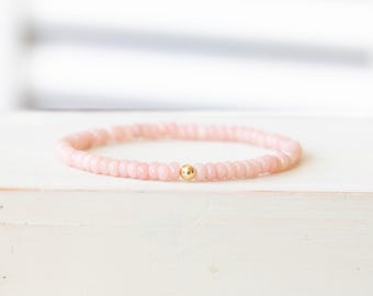 Pink Opal Stretch Bracelet: Smooth Rondelle Beads on Elastic