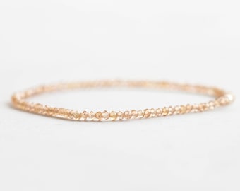 Dainty Brown Zircon Stretch Bracelet, Beaded Natural Ultra Delicate Gemstone Stacking Jewelry