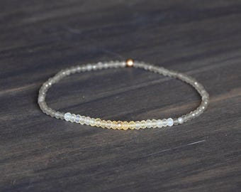 Grey Moonstone with Pastel Opal Stretch Bracelet, Dainty Beaded Gemstone Jewelry