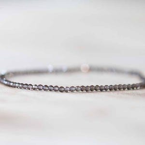 Smoky Quartz Stretch Bracelet, Delicate Beaded Brown Gemstone Jewelry Jewelry
