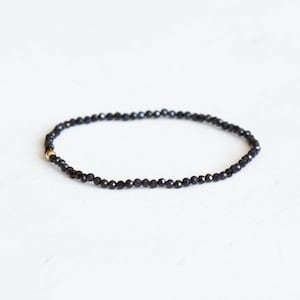 Dainty Dark Blue Sapphire Stretch Bracelet, Faceted Tiny Beaded Gemstone Jewelry, September Birthstone image 1