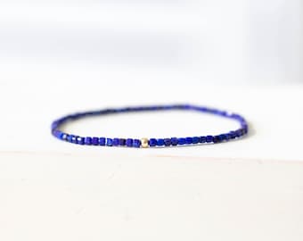 Lapis Lazuli Cube Stretch Bracelet