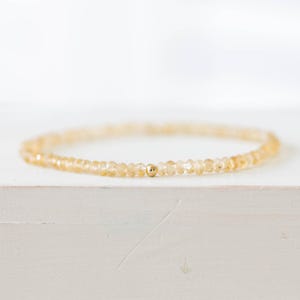Citrine Stretch Bracelet, Delicate Beaded November Birthstone Jewelry, Elastic Stacking Bracelet
