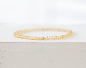 Citrine Stretch Bracelet, Delicate Beaded November Birthstone Jewelry, Elastic Stacking Bracelet