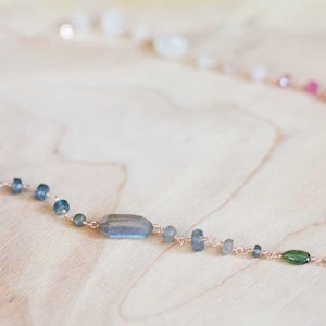 Multi Gemstone Wire Wrapped Necklace, Rainbow Ombre Gemstones, Sterling Silver or Rose Gold Filled, Tourmaline Labradorite Moonstone Kyanite image 6