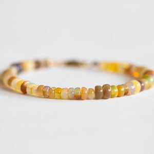 Golden Ethiopian Welo Opal Bracelet: Multi Colored Opals with Sterling Silver, Yellow or Rose Gold Filled