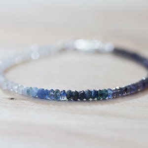 Rainbow Moonstone, Iolite & Sapphire Bracelet, Dainty Shaded Blue Sapphire Jewelry, Sterling Silver Rose Gold Fill Moonstone Bracelet image 4