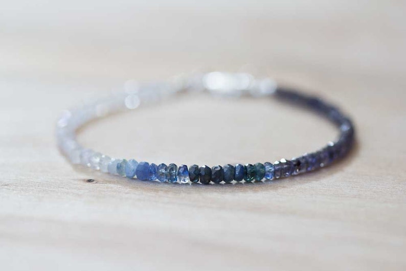 Rainbow Moonstone, Iolite & Sapphire Bracelet, Dainty Shaded Blue Sapphire Jewelry, Sterling Silver Rose Gold Fill Moonstone Bracelet image 4