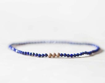 Lapis Stretch Bracelet, Delicate Beaded Lapis Lazuli Jewelry, Blue Gemstone Elastic Stacking Bracelet