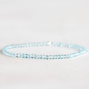 Sky Blue Topaz Stretch Bracelet, Beaded Dainty Blue Gemstone Elastic Jewelry image 2
