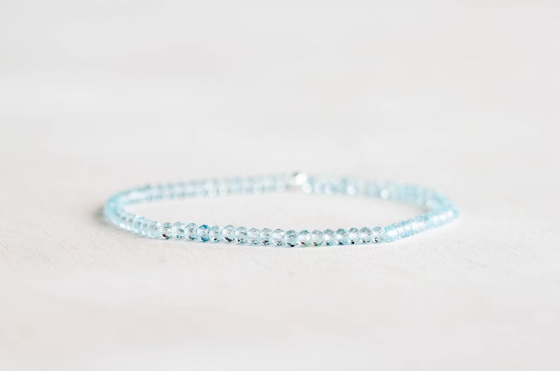 Sky Blue Topaz Stretch Bracelet, Beaded Dainty Blue Gemstone Elastic Jewelry image 2
