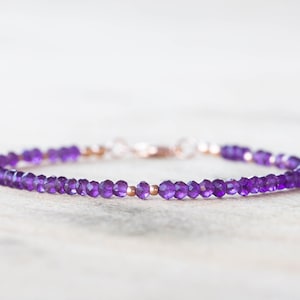 Amethyst Bracelet, Beaded February Birthstone Jewelry, Delicate Purple Gemstones, Sterling Silver or Rose Gold Filled image 1