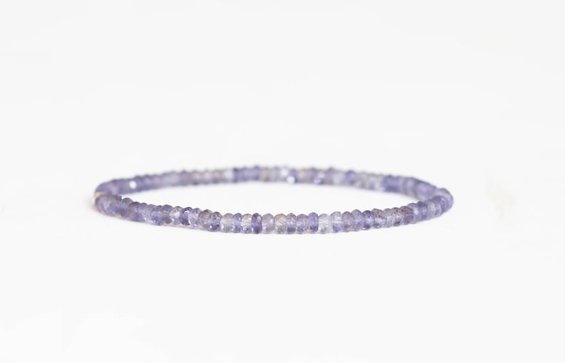 Iolite Stretch Bracelet, Dainty Genuine Blue Gemstone Jewelry image 3
