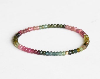 Tourmaline Stretch Bracelet, Genuine October Birthstone Gemstone Jewelry